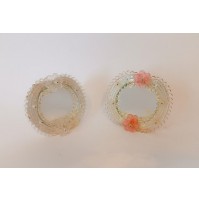 ♥ 2 SPECCHIO DA TAVOLO CON CORNICE IN VETRO DI MURANO CON FIORI VINTAGE ANNI 60