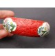 ♥ ANTICO BRACCIALE IN LACCA CINESE E CLOISONNE INTAGLIATO ROSSO DECORO FLOREALE