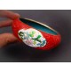 ♥ ANTICO BRACCIALE IN LACCA CINESE E CLOISONNE INTAGLIATO ROSSO DECORO FLOREALE