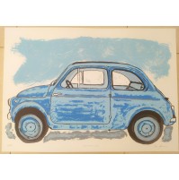 ♥ BENY GIANSIRACUSA AZZURRO 2014 SERIGRAFIA FIAT 500 POP ART 50x70cm