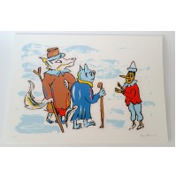 ♥ BENY GIANSIRACUSA PINOCCHIO IL GATTO E LA VOLPE SERIGRAFIA quadro grafica