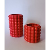 ♥ COPPIA DI VASI DA FIORI IN CERAMICA ROSSA EFFETTO BUBBLE SPACE AGE HOME DECOR