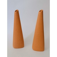 ♥ COPPIA DI VASI IN CERAMICA ARANCIONE PUNTINATA MONOFIORE VINTAGE ANNI 90 pop