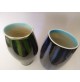 ♥ COPPIA DI VASI IN CERAMICA LUCIDA MADE IN ITALY VERDE BLU NERO MID CENTURY