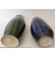 ♥ COPPIA DI VASI IN CERAMICA LUCIDA MADE IN ITALY VERDE BLU NERO MID CENTURY