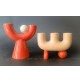 ♥ COPPIA PORTACANDELE VASI STILE POP ART SPACE AGE ARANCIONE CANDELIERI CERAMICA