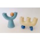 ♥ COPPIA PORTACANDELE VASI STILE POP ART SPACE AGE AZZURRO CANDELIERI CERAMICA