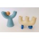 ♥ COPPIA PORTACANDELE VASI STILE POP ART SPACE AGE AZZURRO CANDELIERI CERAMICA