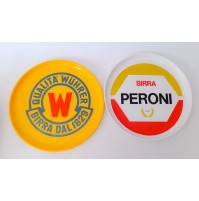 ♥ COPPIA VASSOIO BIRRA PERONI WUHRER ROTONDI VINTAGE ANNI 70 DA BAR IN PLASTICA