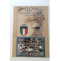 ♥ FOGLIO + CARTOLINA ITALIA OLIMPIADI DI BERLINO 1936 NAZIONALE CALCIO L05b