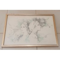 ♥ GIUSEPPE GIORGI DUE DONNE LITOGRAFIA CHINA QUADRO 1979 CON CORNICE