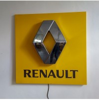 ♥ GRANDE INSEGNA RENAULT METALLO LUMINOSA TARGA TABELLA 110 CM GIALLA VINTAGE