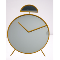 ♥ GRANDE SPECCHIO DA MURO A FORMA DI OROLOGIO SVEGLIA METALLO GIALLO POP MEMPHIS