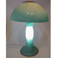 ♥ LAMPADA DA TAVOLO MUSHROOM VINTAGE VETRO AZZURRO DI MURANO SCAVO 2 LUCI DESIGN