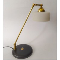 ♥ LAMPADA DA TAVOLO SCRIVANIA MINIISTERIALE OTTONE VETRO VINTAGE MIDCENTURY MODE