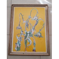 ♥ LITOGRAFIA LUIGI GUERRICCHIO GIRASOLI QUADRO 70X50 cm CON CORNICE VINTAGE