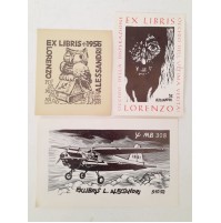 ♥ LOTTO 3 EX LIBRIS LORENZO ALESSANDRI Aereo Gufo SURFANTA ANNI 1955 56 58 p20