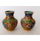 ♥ LOTTO CLOISONNE 5 pezzi MINIATURE VASI PIATTINO VINTAGE CINESI DECORO FLOREALE