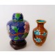 ♥ LOTTO CLOISONNE 5 pezzi MINIATURE VASI PIATTINO VINTAGE CINESI DECORO FLOREALE