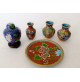 ♥ LOTTO CLOISONNE 5 pezzi MINIATURE VASI PIATTINO VINTAGE CINESI DECORO FLOREALE