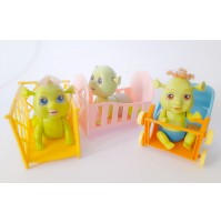 ♥ LOTTO DI 3 BABY SHREK III PUPAZZI PLASTICA RIGIDA CON CULLA 2007