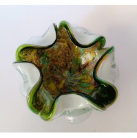 ♥ POSACENERE IN VETRO DI MURANO VERDE FOGLIE D'ARGENTO TIPO MURRINA ciotola