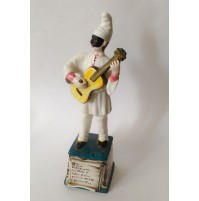 ♥ PULCINELLA MASCHERA STATUINA IN CERAMICA VINTAGE NAPOLI CHITARRA 40cm figura