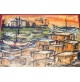 ♥ QUADRO OLIO SU TELA VINTAGE ANNI 70 VEDUTA MARINA PORTO MARE ASTRATTO CORNICE