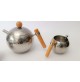 ♥ SET 3pz LE BOLLE ICM TEIERA ZUCCHERIERA LATTIERA IN ALLUMINIO LEGNO DESIGN