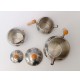 ♥ SET 3pz LE BOLLE ICM TEIERA ZUCCHERIERA LATTIERA IN ALLUMINIO LEGNO DESIGN