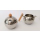 ♥ SET 3pz LE BOLLE ICM TEIERA ZUCCHERIERA LATTIERA IN ALLUMINIO LEGNO DESIGN