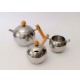 ♥ SET 3pz LE BOLLE ICM TEIERA ZUCCHERIERA LATTIERA IN ALLUMINIO LEGNO DESIGN