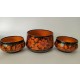 ♥ SET KHOKHLOMA MADE IN URSS COPPA 6 COPPETTE 6 BICCHIERI IN LEGNO NERO ARANCIO