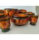 ♥ SET KHOKHLOMA MADE IN URSS COPPA 6 COPPETTE 6 BICCHIERI IN LEGNO NERO ARANCIO