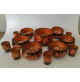 ♥ SET KHOKHLOMA MADE IN URSS COPPA 6 COPPETTE 6 BICCHIERI IN LEGNO NERO ARANCIO