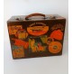 ♥ VALIGIA BAULE VINTAGE MIDCENTURY MODERN CON ADESIVI HOTEL VIAGGIO FIBRA BROWN