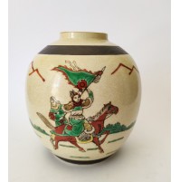 ♥ VASO CINESE VINTAGE SCENE DI COMBATTIMENTO FINTO CRAQUELEE MARCHIO BASE