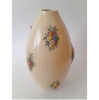 ♥ VASO IN CERAMICA ILSA ALBISSOLA BEIGE CON DECORO FLOREALE A RILIEVO VINTAGE