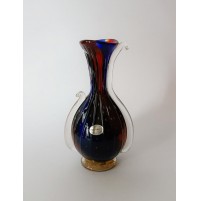 ♥ VASO IN VETRO DI MURANO BULLICANTE FOGLIA ORO BLU ROSSO BOLLE FUGA DESIGN