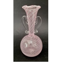 ♥ VASO VASETTO IN VETRO DI MURANO CON MANICI FILIGRANA ROSA BIANCO VINTAGE poli