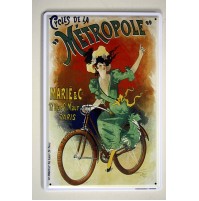 TABELLA IN LATTA METROPOLE PARIS TARGA INSEGNA VINTAGE REPRO CISCLISMO BICI